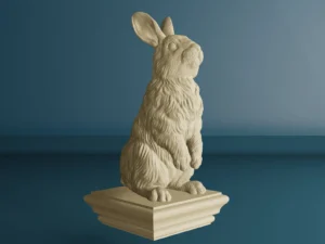 Side angle of Rabbit Statue, Wooden Rabbit Newel Post Cap, Rabbit Finial for Staircase Pillars, Wood Carved Post Finial, Bed Post Finial