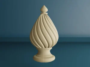 Front view of Wooden Newel Post Cap, Wood Carved Twisted Spiral Finial for Staircase Posts, Bed Posts, and Furniture